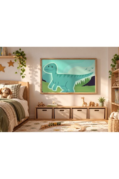 KEYFHOME Slatki dinosaurus, dečji horizontalni uokviren MDF poster za slikanj...