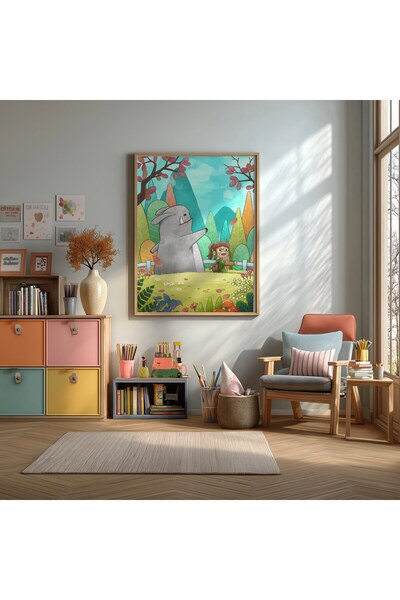 KEYFHOME Tablou MDF cu cadru de elefant în pădure, poster, decor de perete pe...