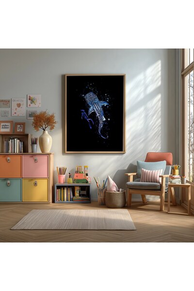 KEYFHOME Neonska galaksija, ajkula kit, uokvireni MDF poster, dekoracija zido...