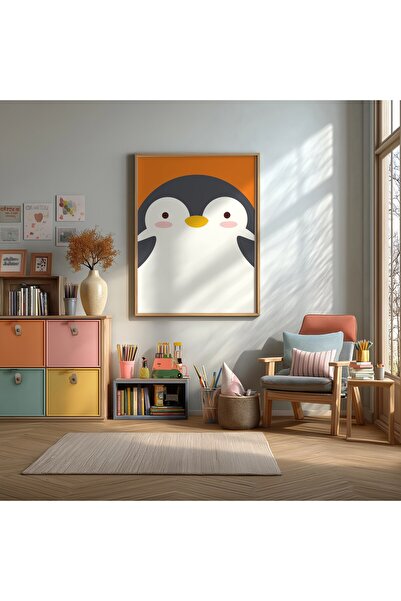 KEYFHOME Poster de pictură MDF înrămat cu pinguin drăguț pentru copii, cadou ...