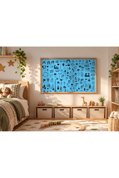 KEYFHOME Happy Doodle Pattern Albastru Orizontal Închis MDF Tablou Poster Cam...