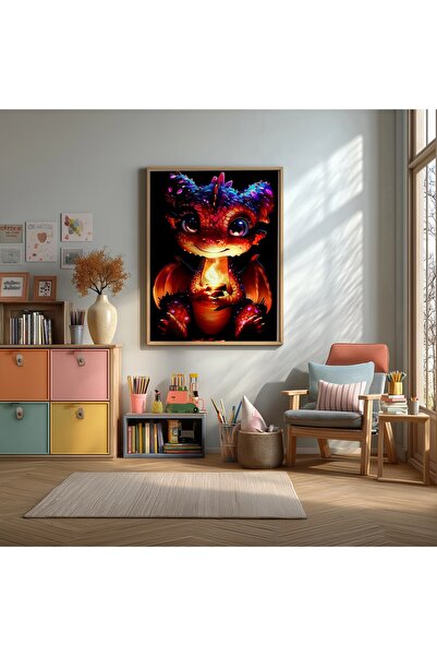 KEYFHOME Drăguț Bebeluş Dragon Desen În Rama MDF Tablou Poster Copii Camera D...