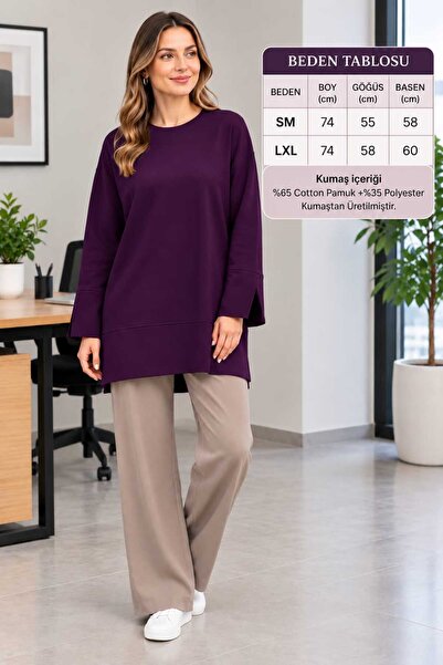 Loreen Tunic Blouse with Basic Slit Detail on Sides and Sleeves Purple-Mor