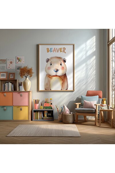KEYFHOME Slatki poster sa slikom dabra u MDF okviru, dekoracija zidova za deč...