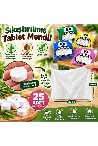 Sıkıştırılmış Tablet Mendil Bambu Ağacından 25 Adet Kokusuz 1 Adet Sevimli Şeffaf Jelatin İçerisinde Gönderilir