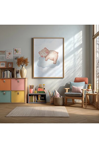 KEYFHOME Medved spava u oblaku, uokvireni MDF poster sa slikom, dekoracija zi...