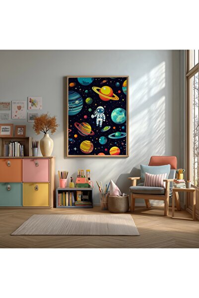 KEYFHOME Poster de pictură pe tablă MDF înrămat Galactic Explorers pentru băi...