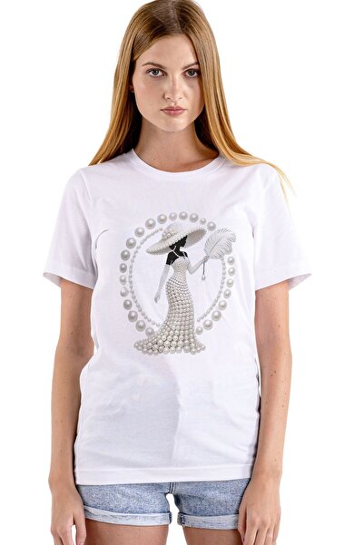 Texclusive Tricou premium pentru femei, cu imprimeu cu detalii de pene și păl...