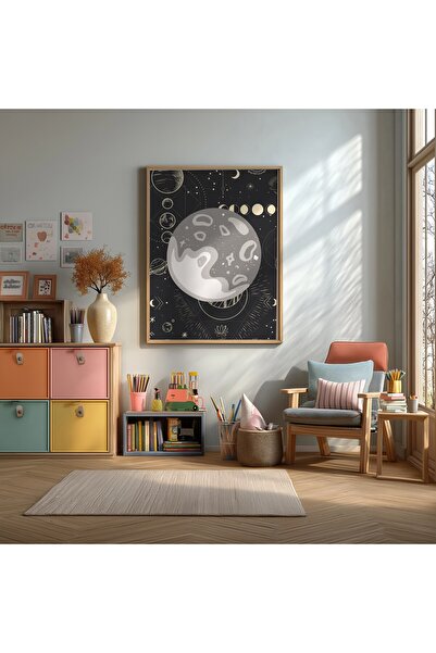 KEYFHOME Mesečev i planeti uokvireni MDF poster sa slikom, dekoracija zidova ...
