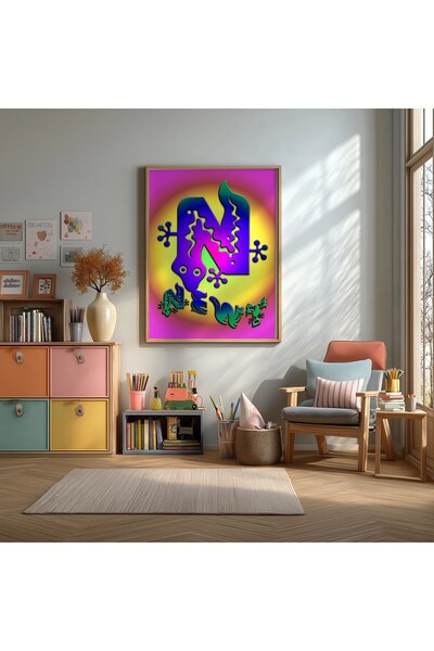 KEYFHOME Alfabet N Litera Semender Încadrat MDF Tablou Poster Camera Copiilor...