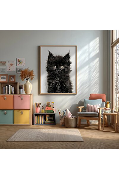 KEYFHOME Pictură drăguță cu păpușă pisică înrămată pastel MDF Poster pentru c...