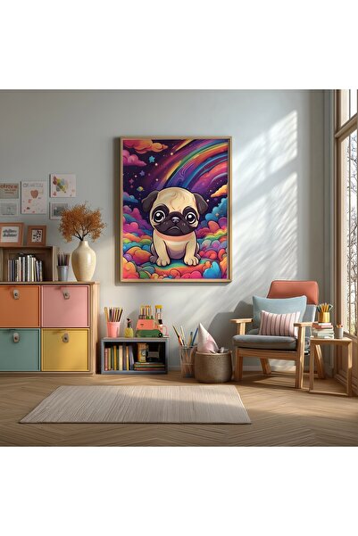 KEYFHOME Poster colorat și drăguț cu câine Pug, înrămat, pentru pictură pe MD...
