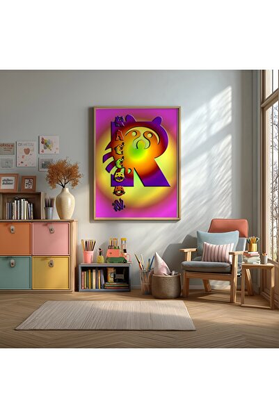 KEYFHOME Slovo R abecede, rakun, ukrasna MDF slika u okviru, poster, dekoraci...