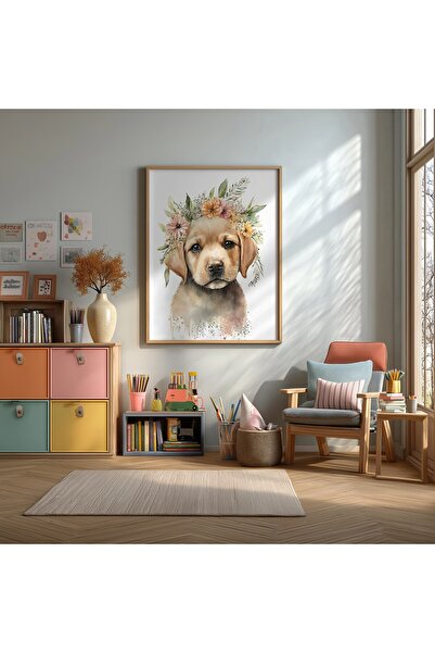 KEYFHOME Cățel drăguț înrămat MDF Tablou Poster pentru camera bebelușului Dec...