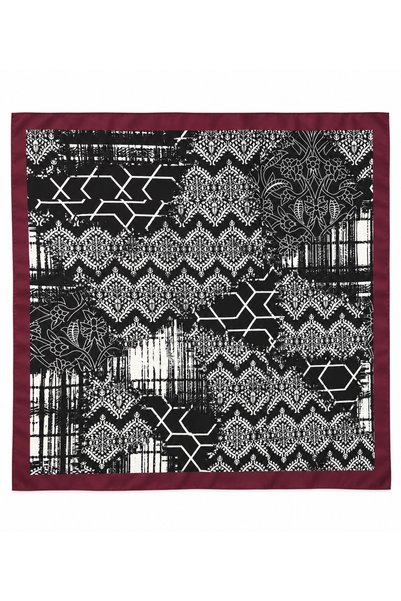 FEG STORE Women's 48X48 Ethnic Geometric Patterned Burgundy Edged Square Satin Scarf - Combination and Bag Accessory
