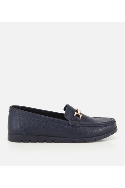 Hotiç Kadın Deri Lacivert Gold Toka Detaylı Comfort Günlük Loafer
