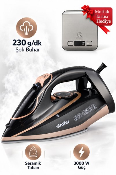 Simfer 230 g/dk Şok Buhar Buharlı Ütü 6400 Mutfak Tartısı Hediye (Onerous)