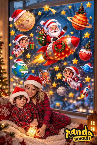 PANDA SOKAĞI Yılbaşı Temalı Uzay Duvar ve Cam Sticker Seti 130x55 cm – Noel B...