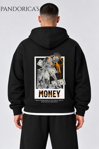 PANDORICA سترة Urban Streetwear Money مطبوعة للجنسين بمقاس كبير مصنوعة من الق...