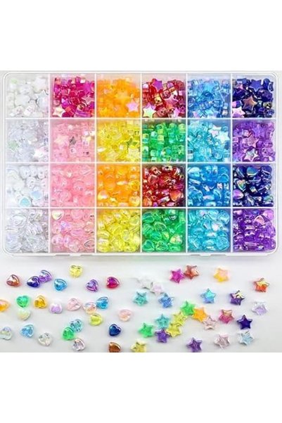 TERRIFI 840 Pcs Acrylic Beads – Heart & Star Shape Beads for Jewelry Making –...