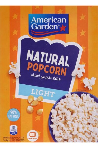 american garden Microwave Natural Lite Popcorn, Gluten Free, 240g