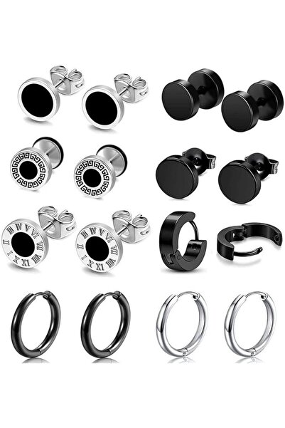 GENERAL 8 Pairs Stainless Steel Hoop Earrings for Men, Hypoallergenic Hoops -...