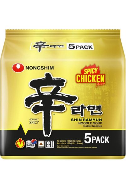 nongshim شين راميون بالدجاج الحار، عبوة 120 جرام، مجموعة من 5 قطع