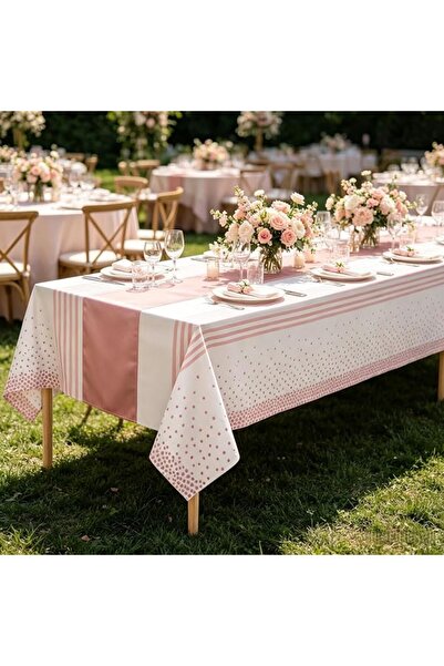 GENERAL Plastic Tablecloths and Satin Table Runner Set - 108"x54" White and R...