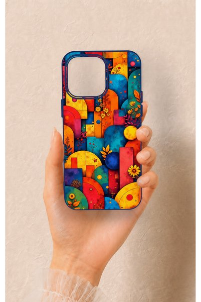 Vip Case iPhone 15 Pro Max Compatible Colorful Geometric Floral Pattern Silic...