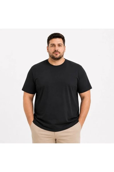 Generic Brand تي شيرت رجالي مقاس كبير بتصميم أساسي وياقة دائرية مريح - أسود