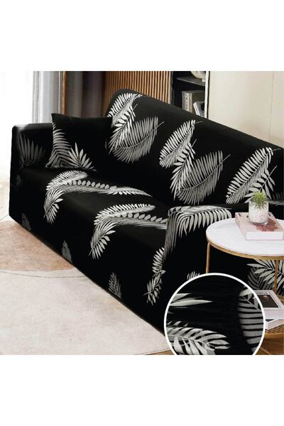 JOJO HOME Husa Elastica Canapea 3 Locuri, cu Brate, Negru, HEJ3-48