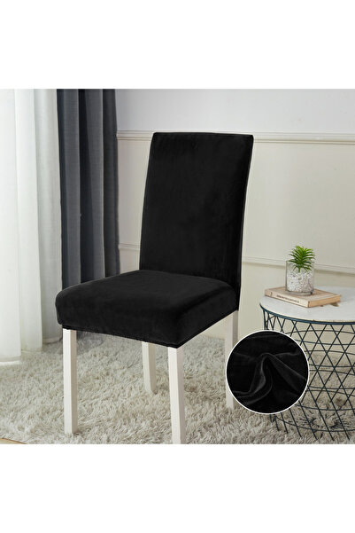 JOJO HOME Set 6 huse elastice pentru scaun, catifea, negru, HCJS-04