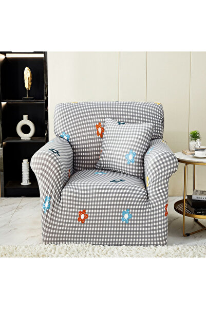 JOJO HOME Husa elastica pentru fotoliu, cu brate, alb / gri, HEJ1-39