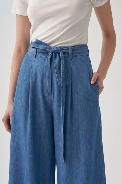 ALLDAY Kemerli Pileli Bol Paça Denim Pantolon