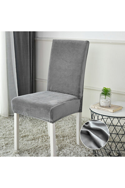 JOJO HOME Set 6 huse elastice pentru scaun, catifea, gri deschis, HCJS-07