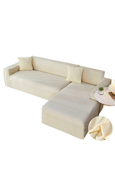 JOJO HOME Set 2 huse elastice pentru coltar, catifea, marime: M+L, crem, HCCJ-03