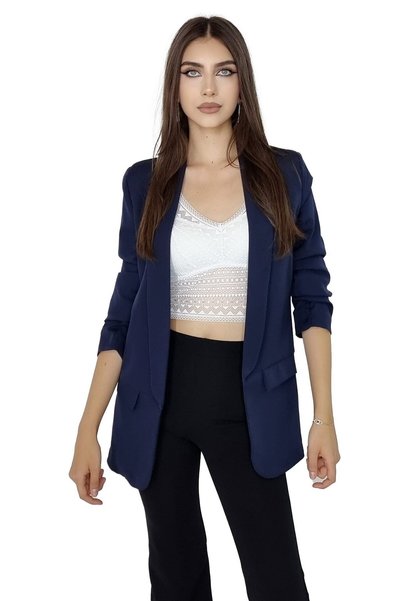 velve Blazer casual Alessia, cu revere rotunde și buzunare decorative, bleumarin, mărime universală S/M