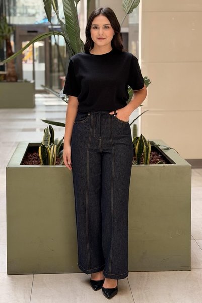 Ceremony Knitted Denim Trousers with Front Cut-Out