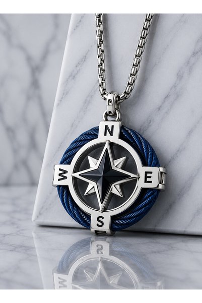 voyageaccessory Paslanmaz Çelik Kuzey Yıldızı Gemici Pusula Kolye