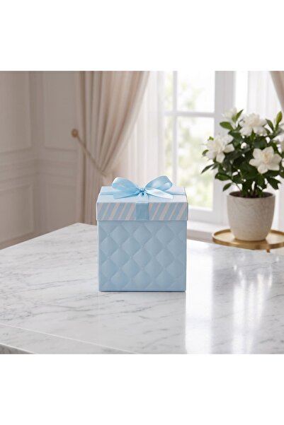 ELdepo Cutie Cadou Eleganta 15x15x15cm, Forma Cubica, Textura Matlasata cu Funda Satin, Albastru, Baby Blue
