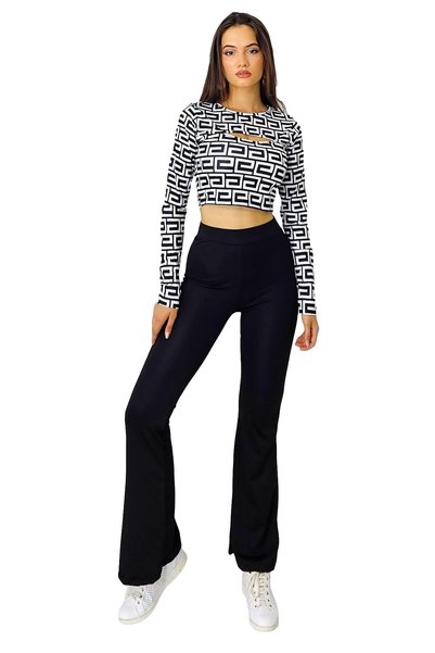 velve Pantaloni office de damă din Lycra, Natalie, cu talie înaltă și croială evazată, Negru, Mărimea M
