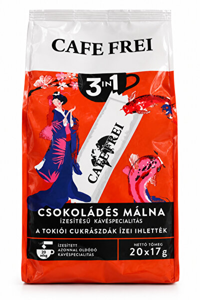 Cafe Frei 3in1 – Cafea instant cu aroma de ciocolata si zmeura, 20 x 17 g