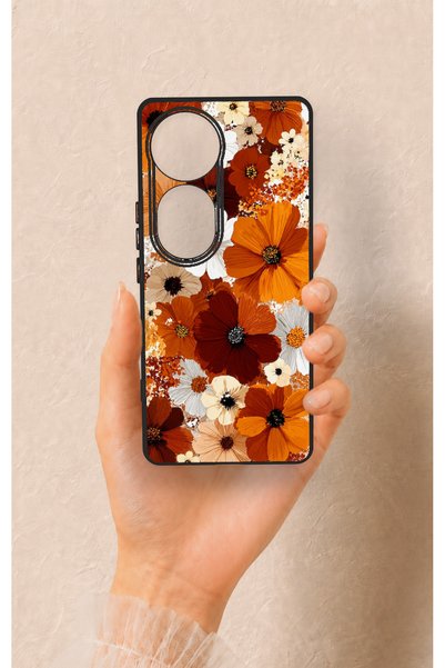 Vip Case Vivo V40 Compatible Autumn Tone Floral Pattern Silicone Case