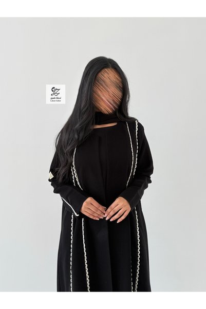 Generic Brand Arabian Abaya with Genuine Andonese Crepe Fabric and White Embe...