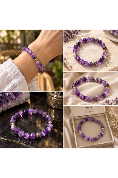 BNG AKSESUAR Ametist Natural Stone Women's Bracelet with Purple Stones Elegant Stylish Design Bracelet