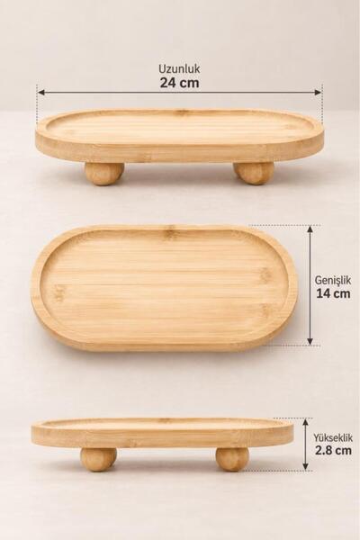 Atbyhome 4 Top Ayaklı Bambu Sunum Standı 24x14x2.8 cm - Oval Mutfak Tezgah Üs...