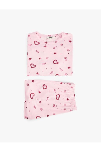 Koton Kalp Desenli Rahat Kalıp Kısa Kollu Bisiklet Yaka Şortlu Pijama Takımı
