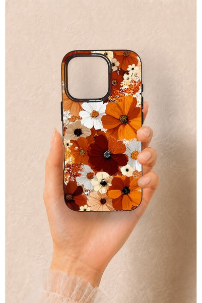 Vip Case iPhone 16 Pro Compatible Autumn Tone Floral Pattern Silicone Case