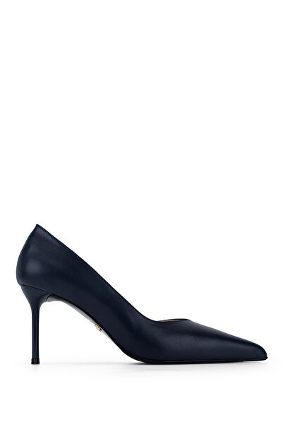 Tamer Tanca Women's Genuine Leather Navy Blue Heeled Shoes