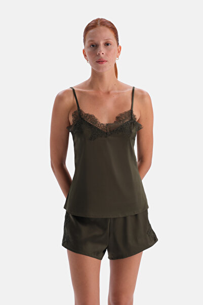 Dagi Khaki Lace Detailed Camisole and Shorts